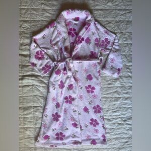 Vintage Pink Floral Apple Fluffy Plush Robe 90s Nostalgia Y2K Girlhood - Small